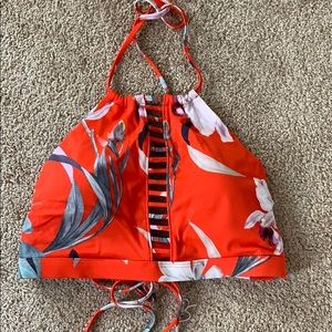 Athleta red floral swim top size large
